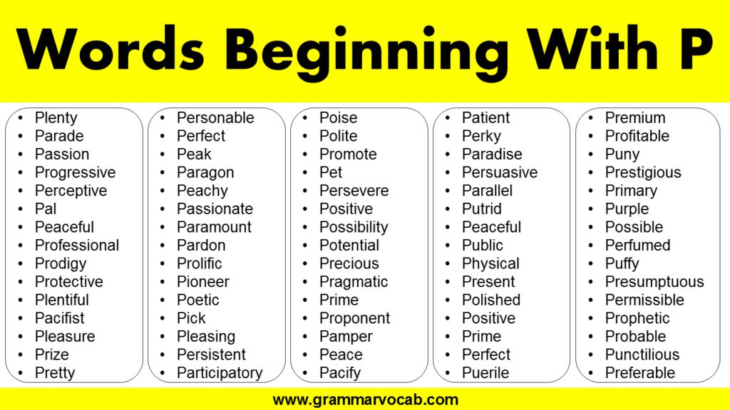 list of words beginning with p