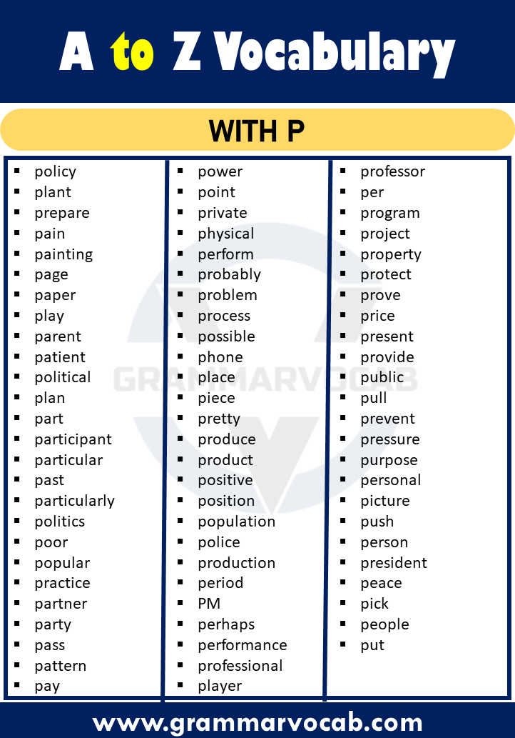 vocabulary words with p