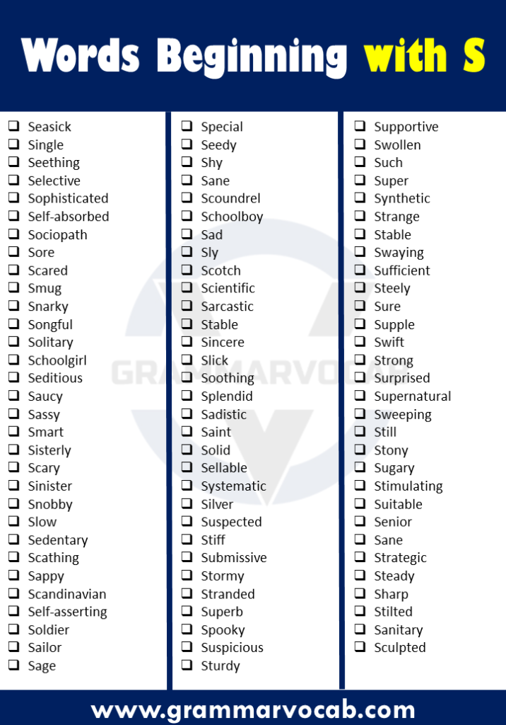 1500 Common Words Beginning with S - GrammarVocab