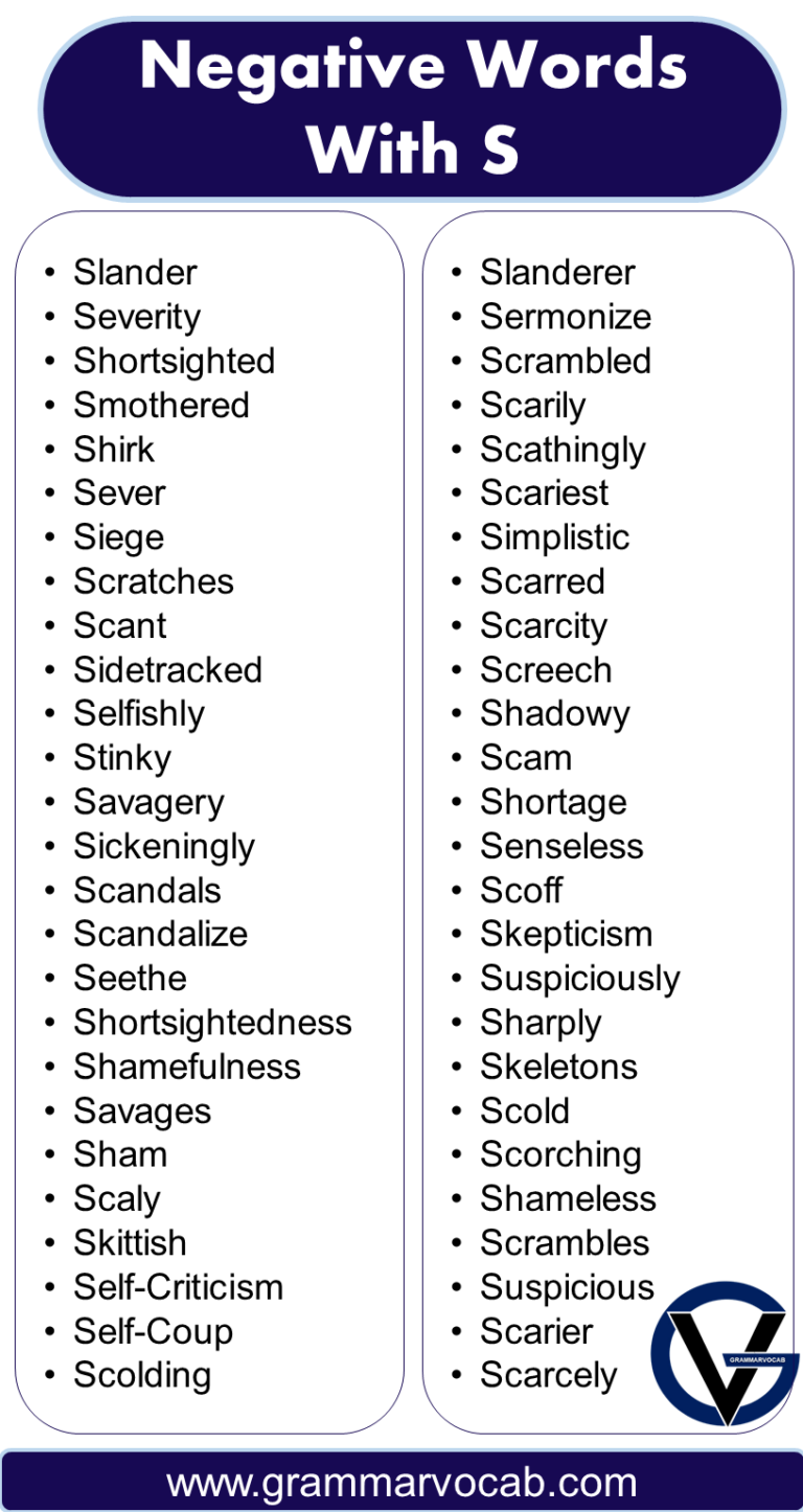 Negative Words That Begin With S - GrammarVocab