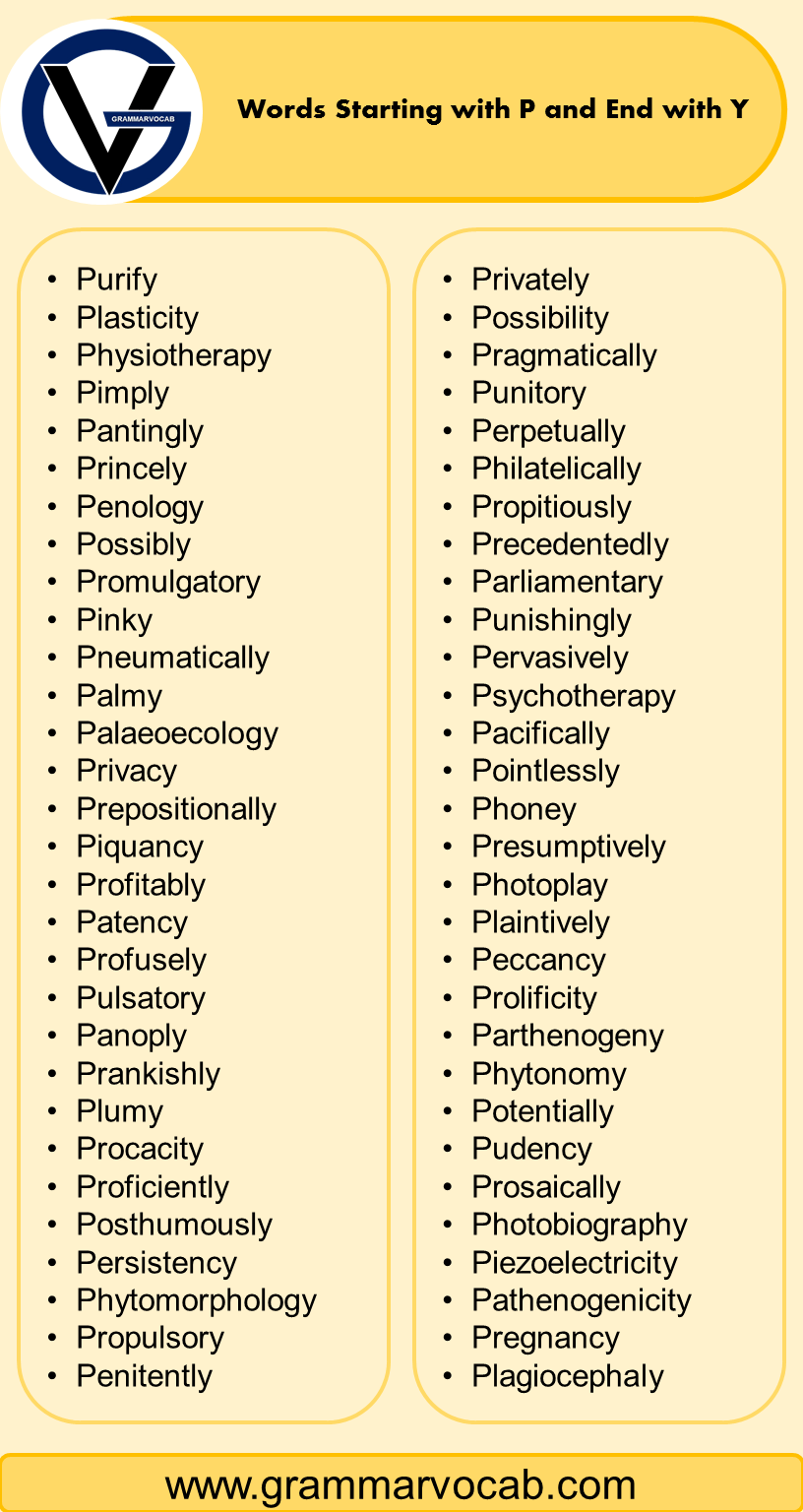 Words That Begin with P and End with Y