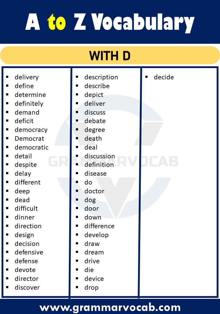 vocabulary words with d
