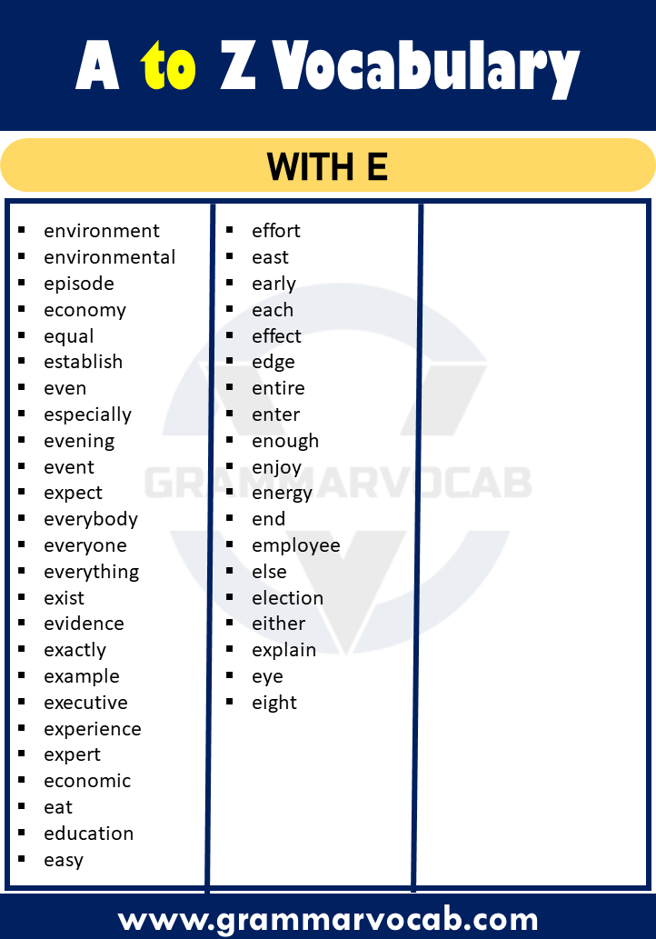 vocabulary words with e