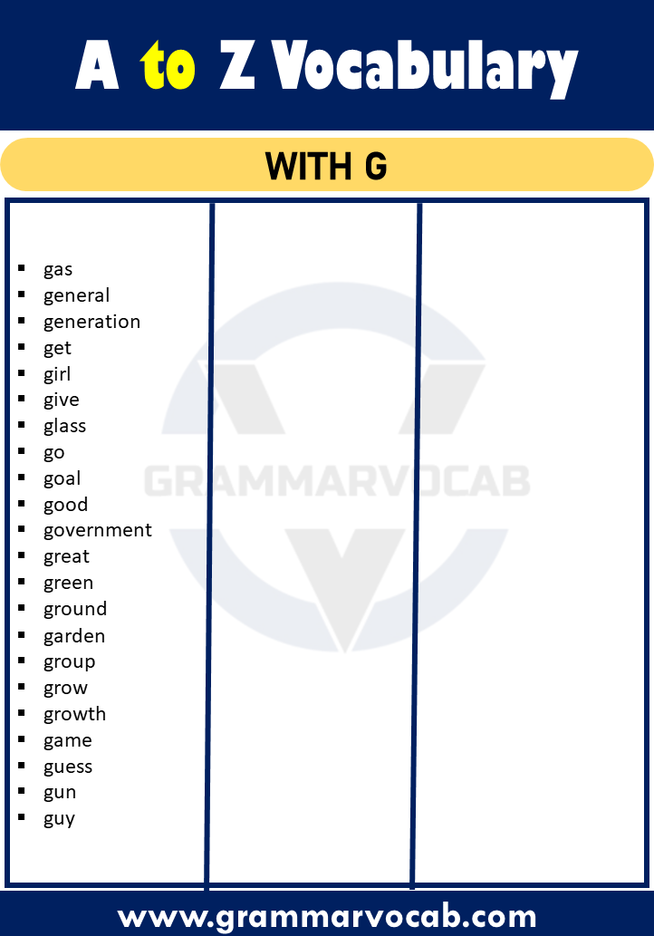 vocabulary words with g