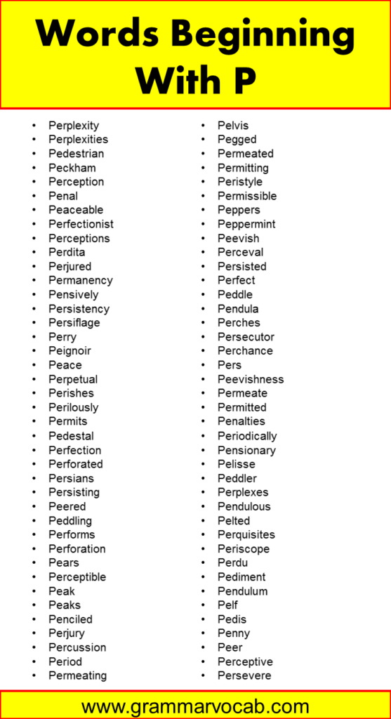 1000+ List of Words Beginning With P - GrammarVocab