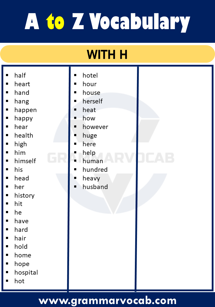 vocabulary words with h