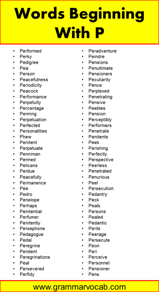 1000+ List of Words Beginning With P - GrammarVocab