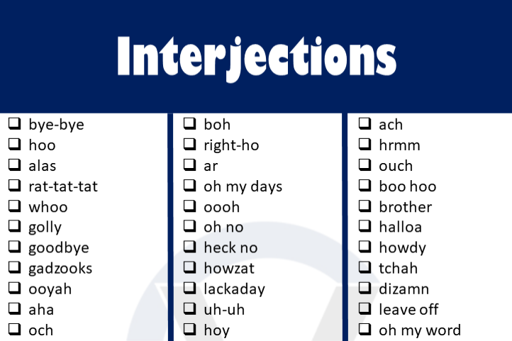 a list of interjection