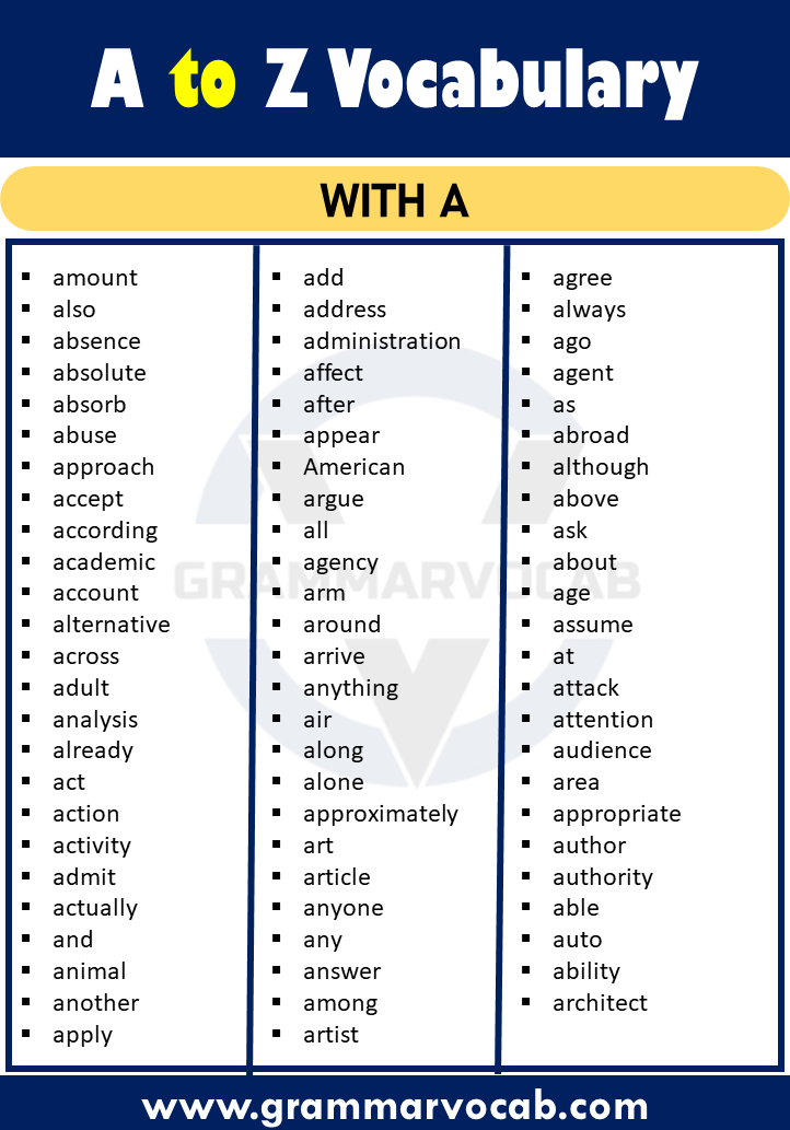 vocabuvocabulary words a to zlary word