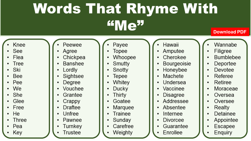 List of Words That Rhyme With Me