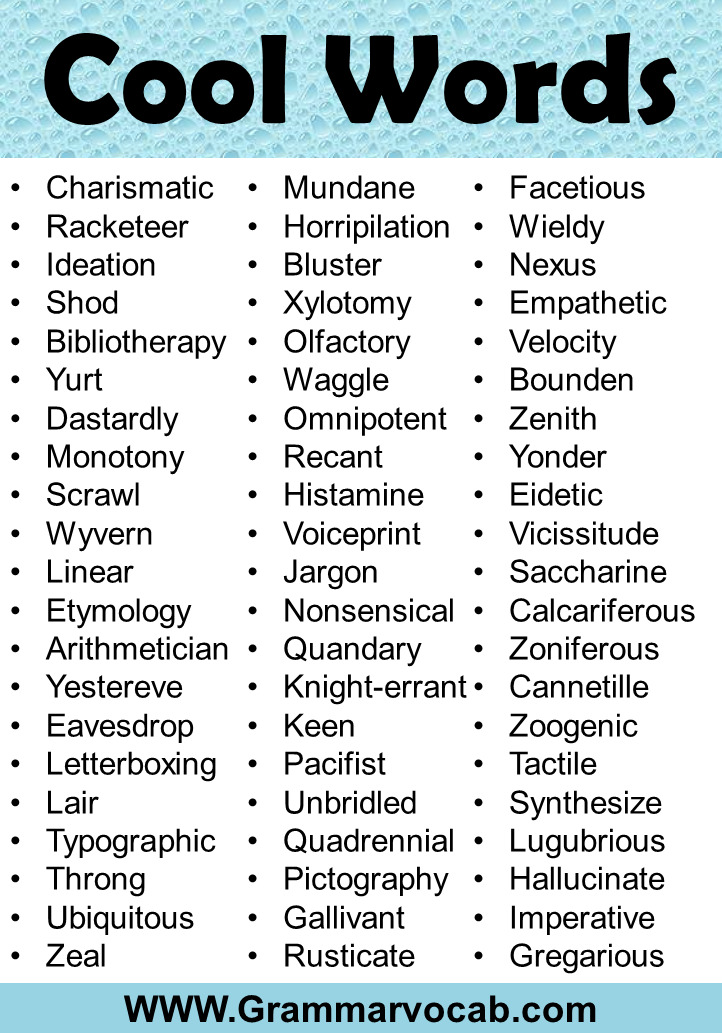 A List Of Cool Words GrammarVocab