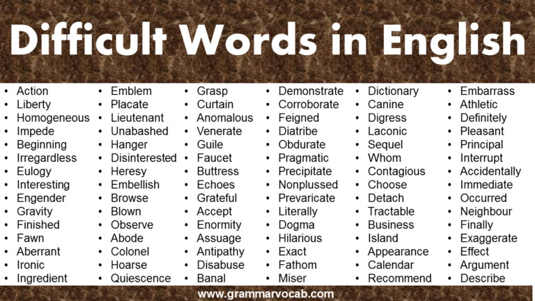List Of Difficult Words In English Pdf