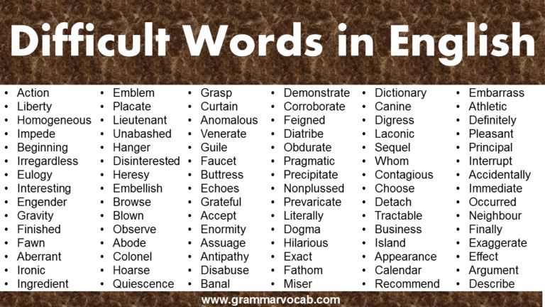 Difficult Words To Know In English