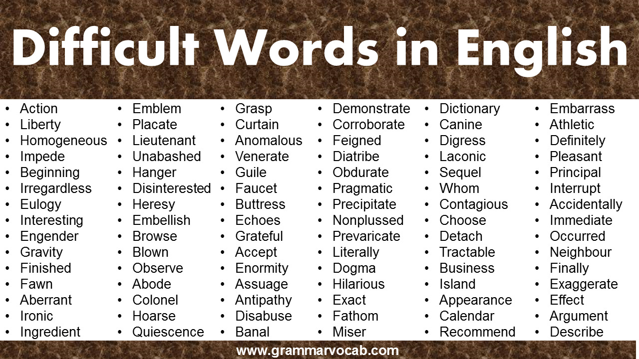 150+ Difficult Words in English GrammarVocab