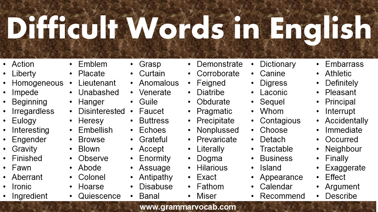 150 Difficult Words In English GrammarVocab