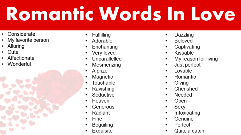 List of 100+ Romantic Words In Love GrammarVocab