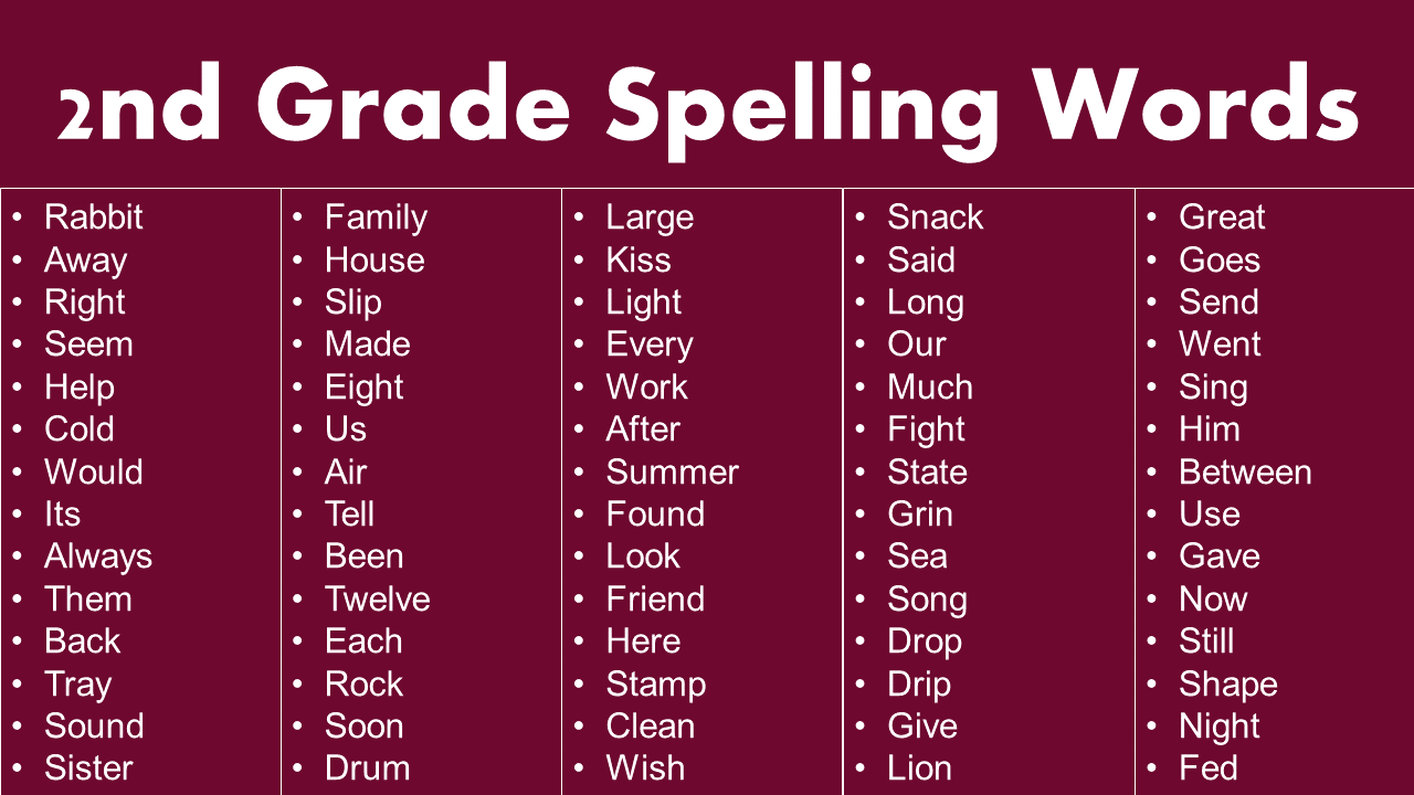 2nd Grade Spelling Words List