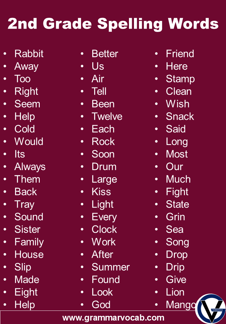 List of 2nd Grade Spelling Words