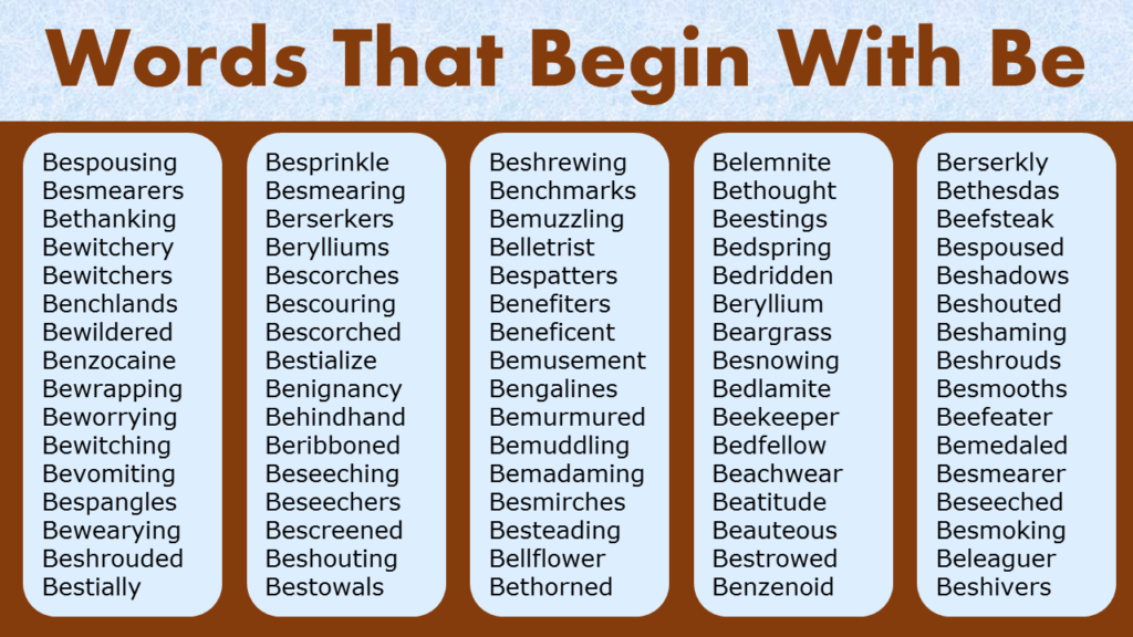 Words That Begin With Be Vocabulary GrammarVocab