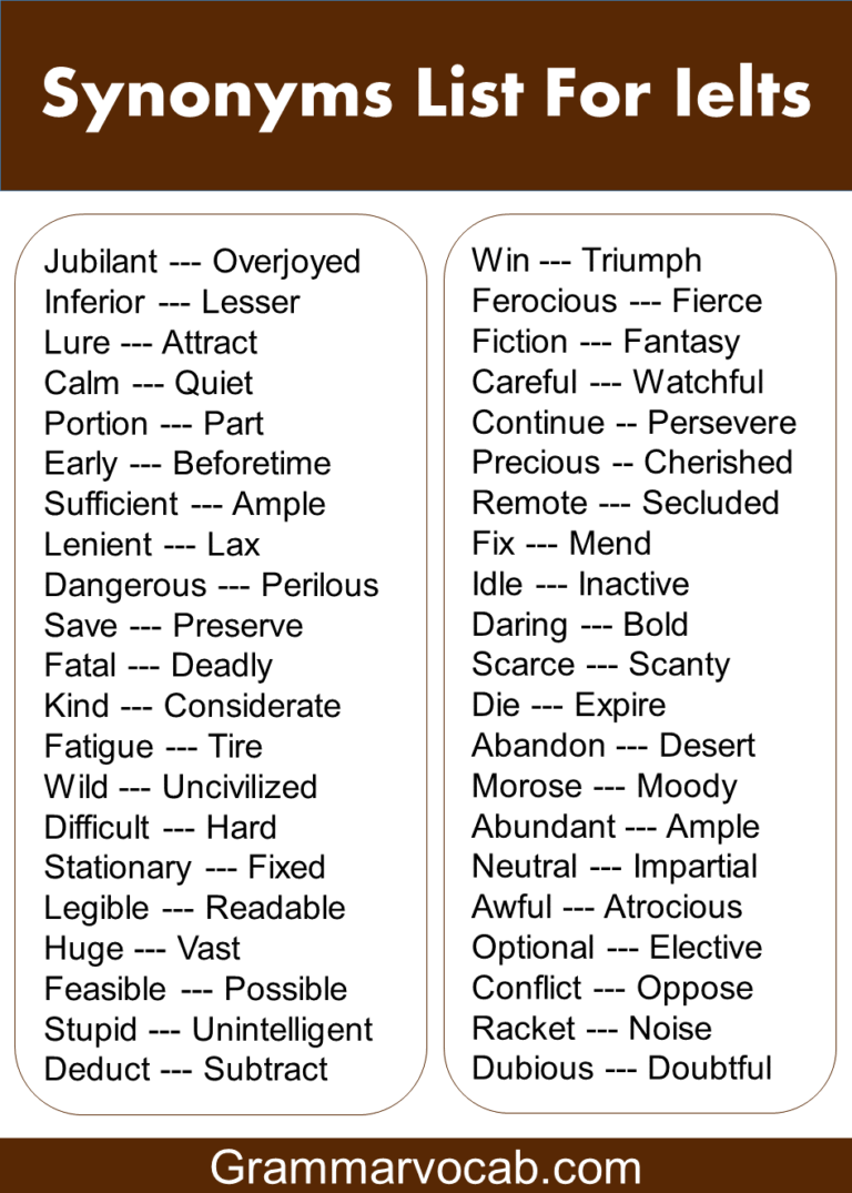 200 Synonyms Words List For Ielts Ielts Vocabulary GrammarVocab