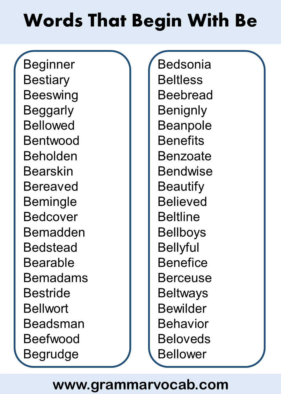 Words That Begin With Be Vocabulary GrammarVocab