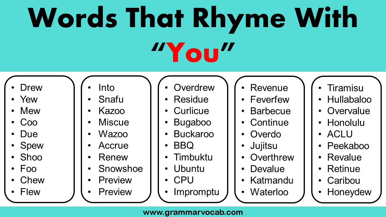 List Of Words That Rhyme With You