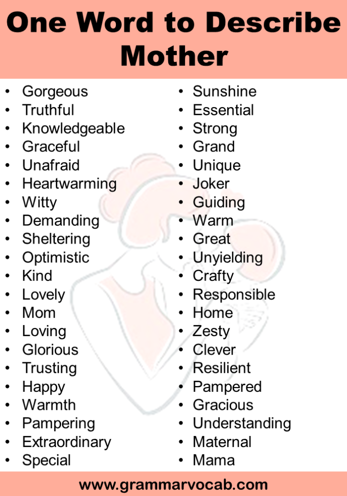 List of One Word to Describe Mother - GrammarVocab
