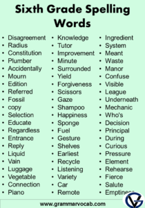 List of 300+ Sixth Grade Spelling Words - GrammarVocab