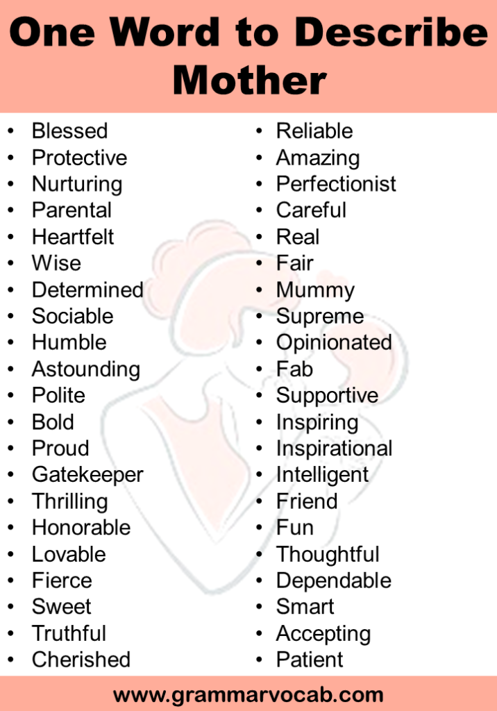 List of One Word to Describe Mother - GrammarVocab