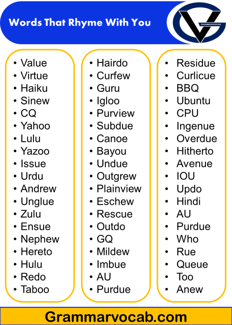 List Of Words That Rhyme With "You" GrammarVocab