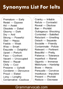 200 Synonyms Words List for Ielts - Ielts Vocabulary - GrammarVocab