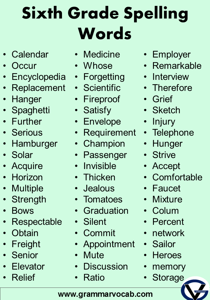 sixth grade 6th grade sight words