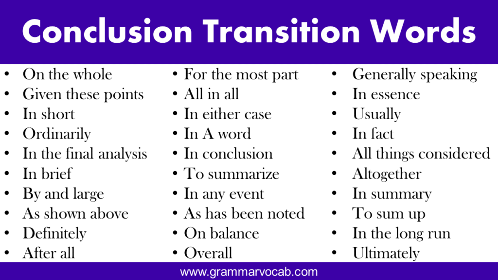 Transition Words For Conclusions