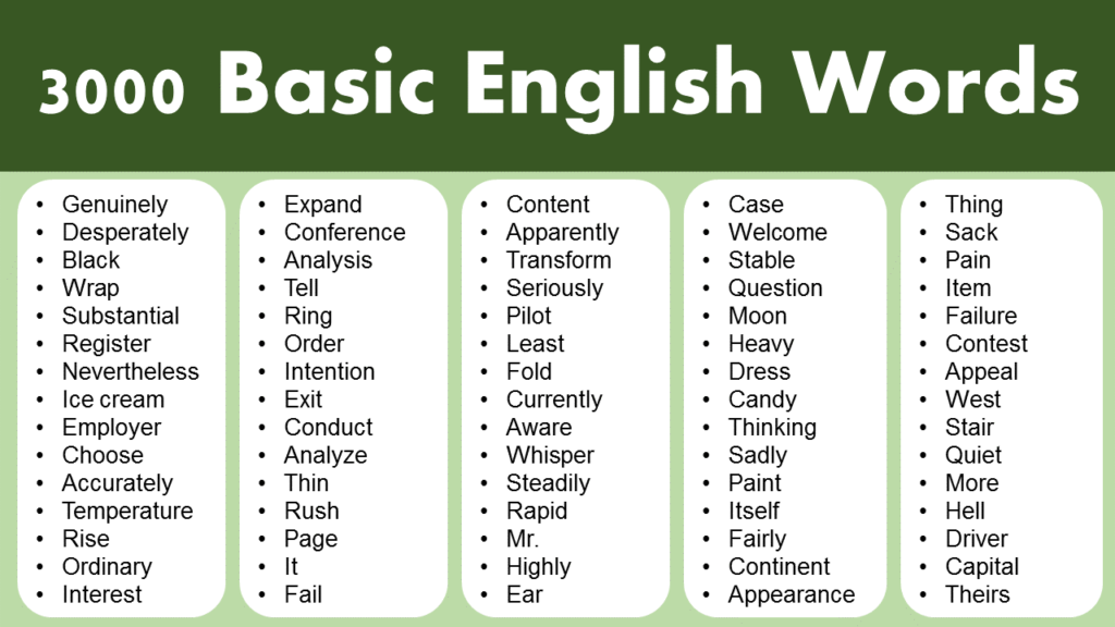 3000 Basic English Words Pdf GrammarVocab