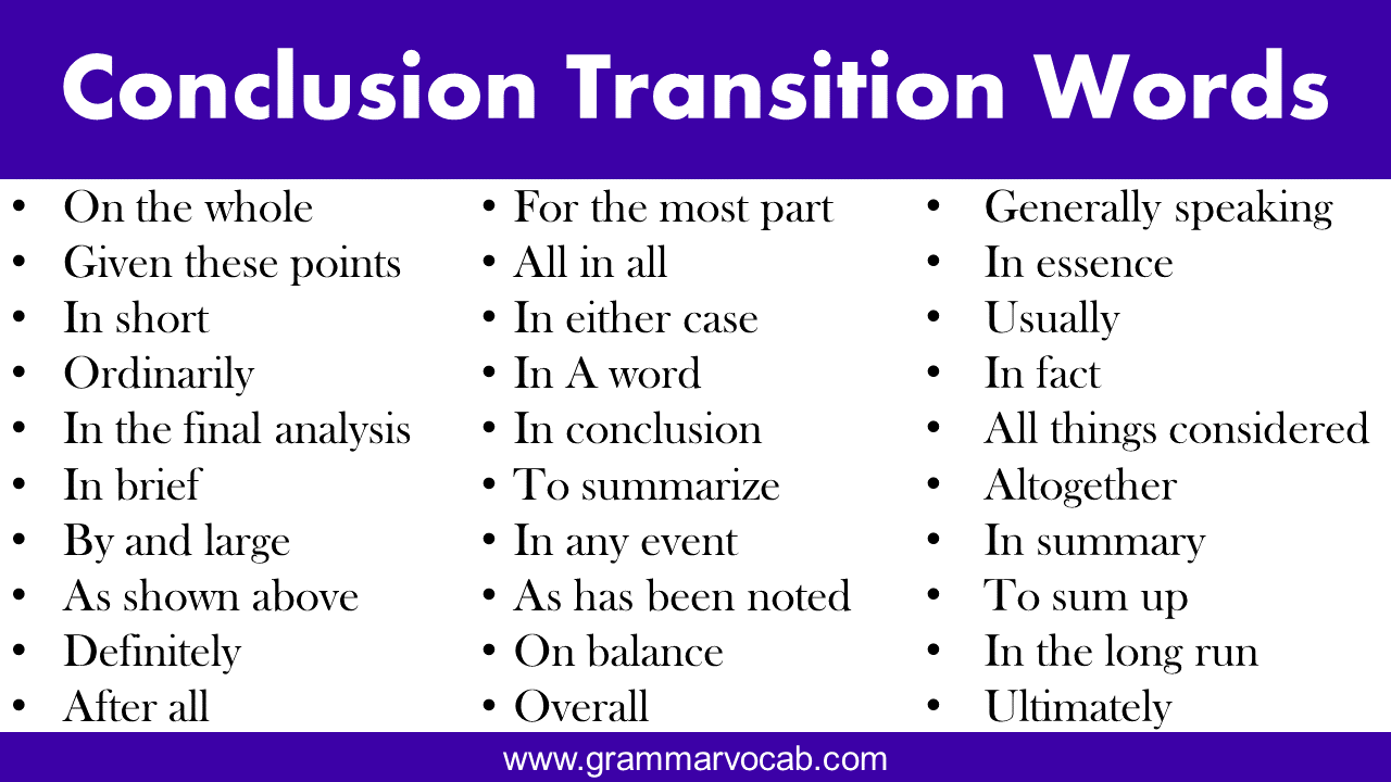 transition words for essays ending