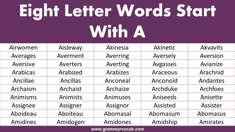 Eight Letter Words Starting With A - Grammarvocab