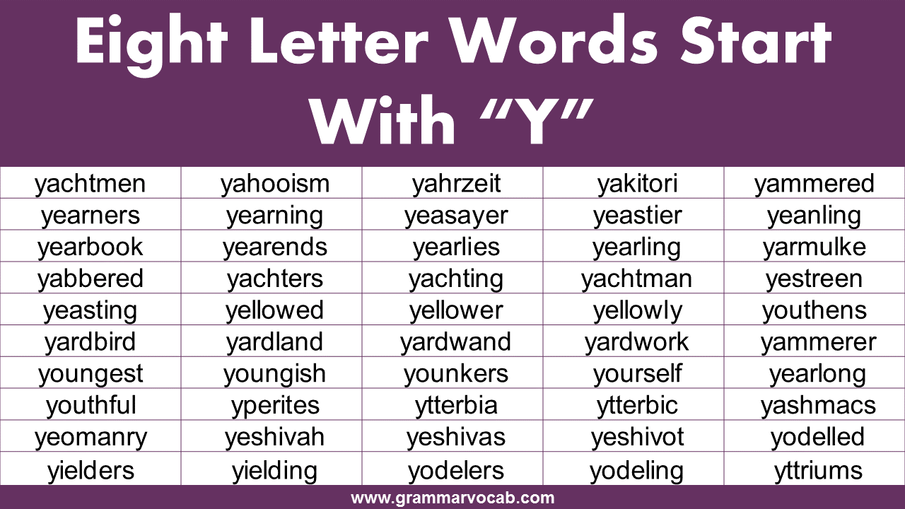 Eight letter words starting with Y
