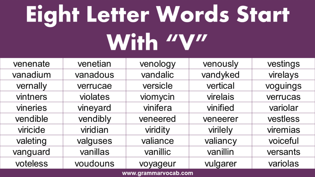 Eight letter words starting with V