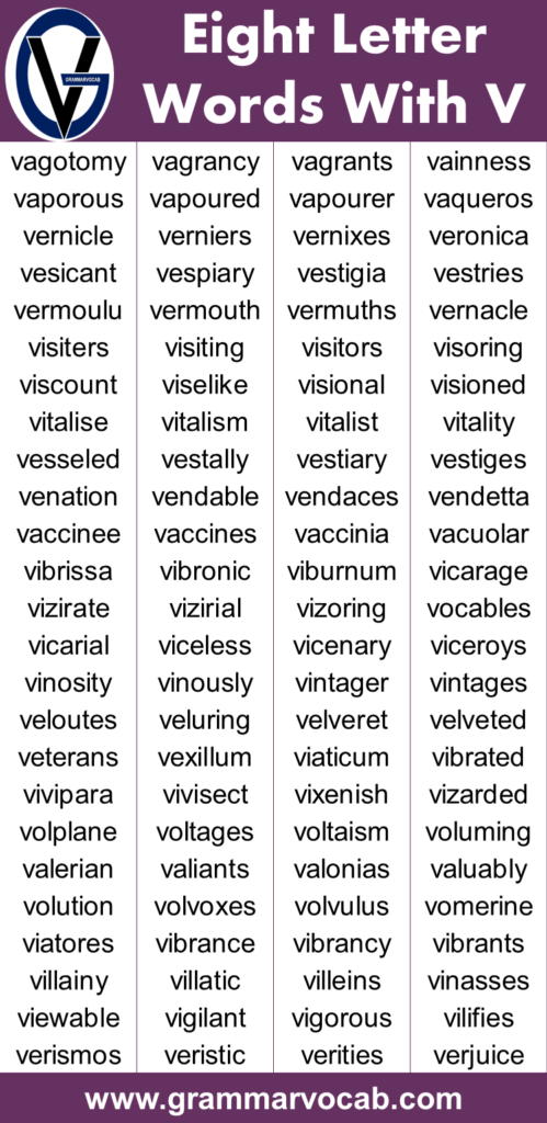 Eight letter words starting with V - GrammarVocab