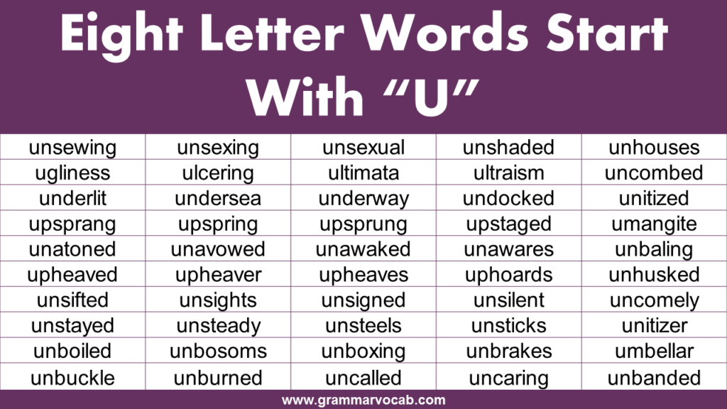 Eight Letter Words Starting With U