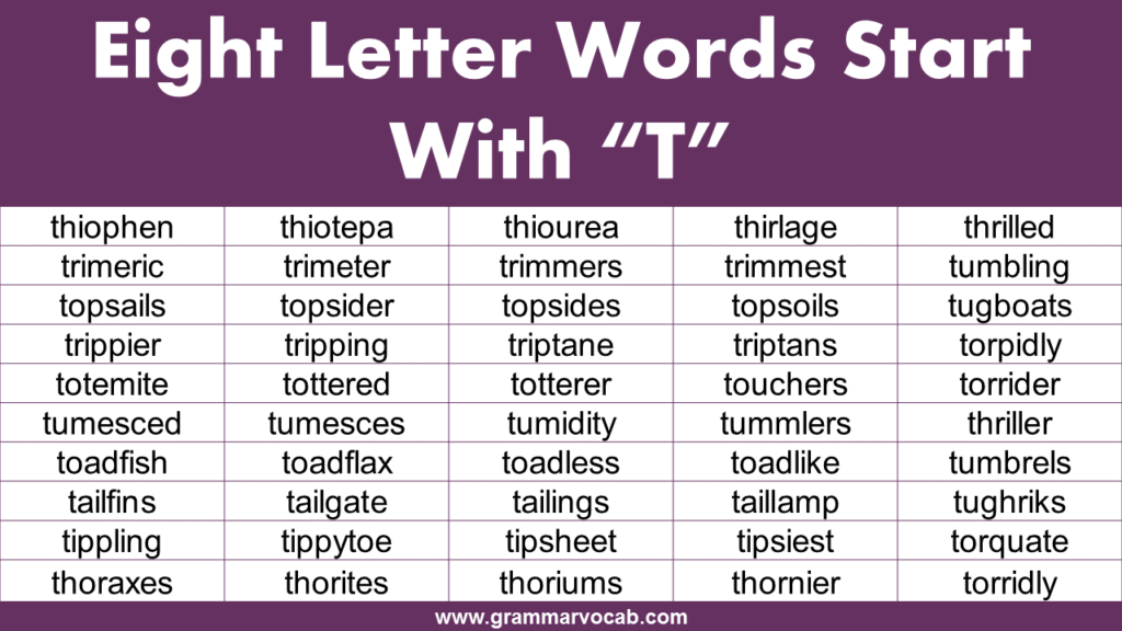 Eight Letter Words Starting With T GrammarVocab