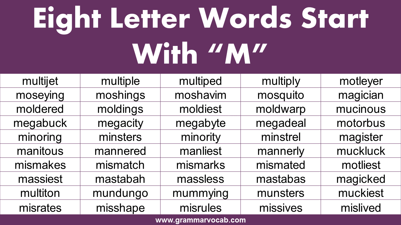 Eight letter words starting with M