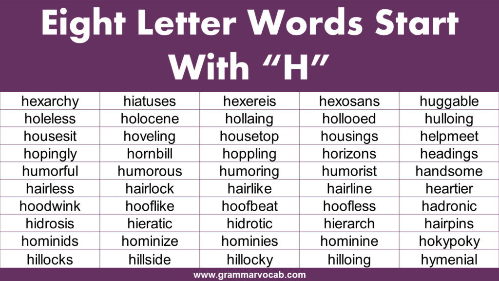 Eight letter words starting with H