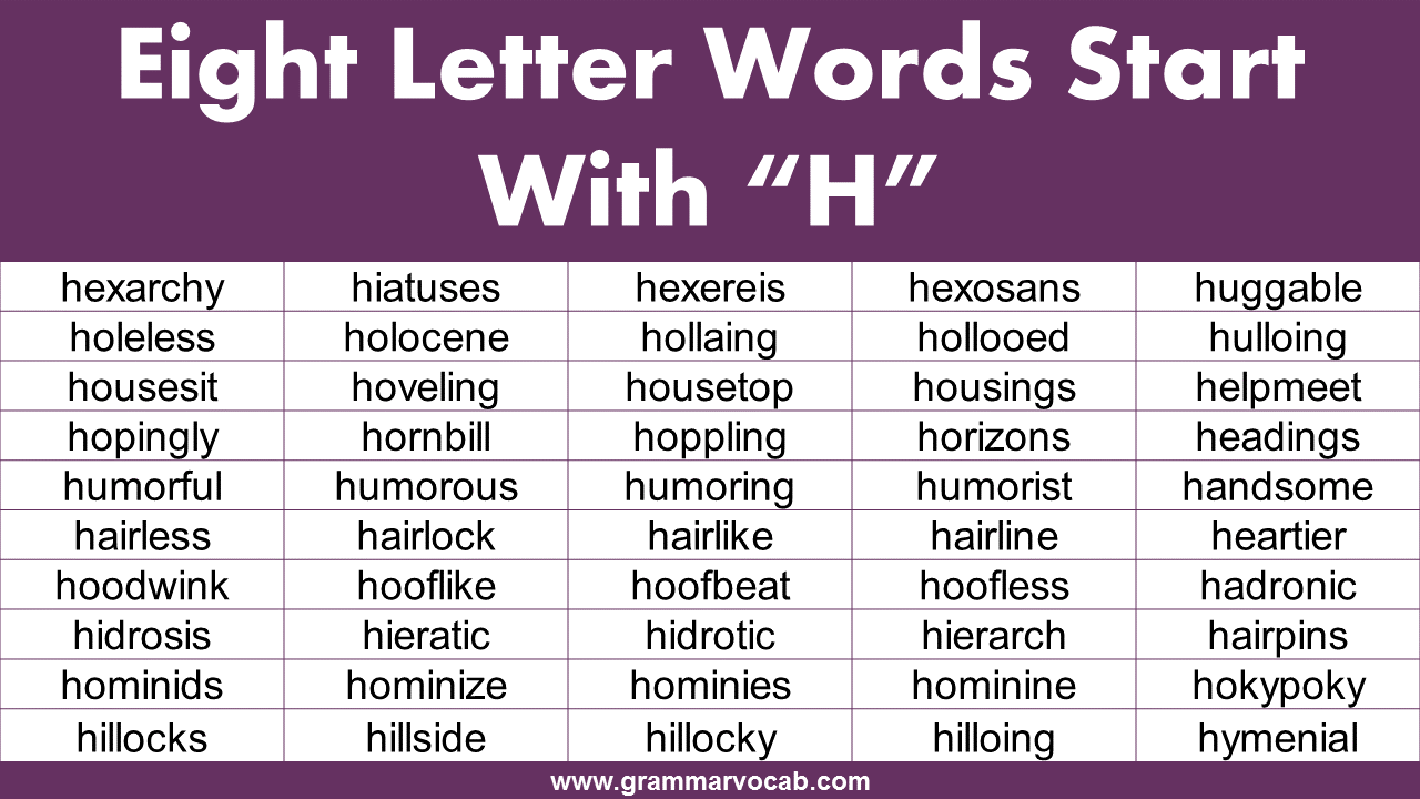 Eight Letter Words Starting With H GrammarVocab