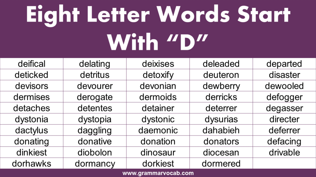 Eight Letter Words Beginning With D