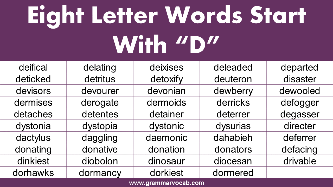 Eight Letter Words Beginning With D - GrammarVocab