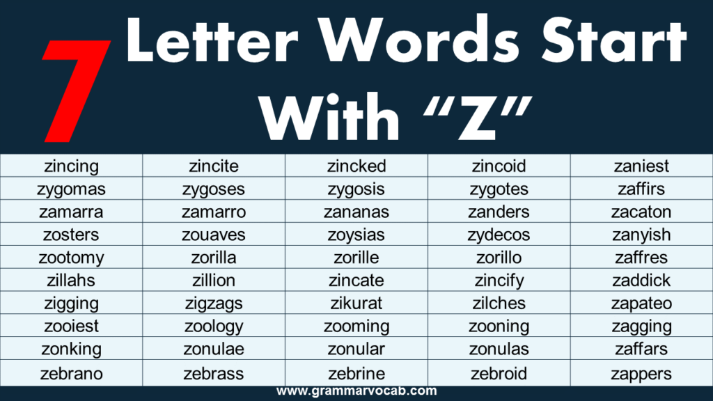 Seven Letter Words Starting With Z