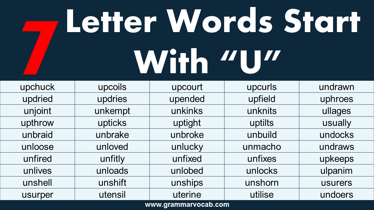 Seven Letter Words Starting With U