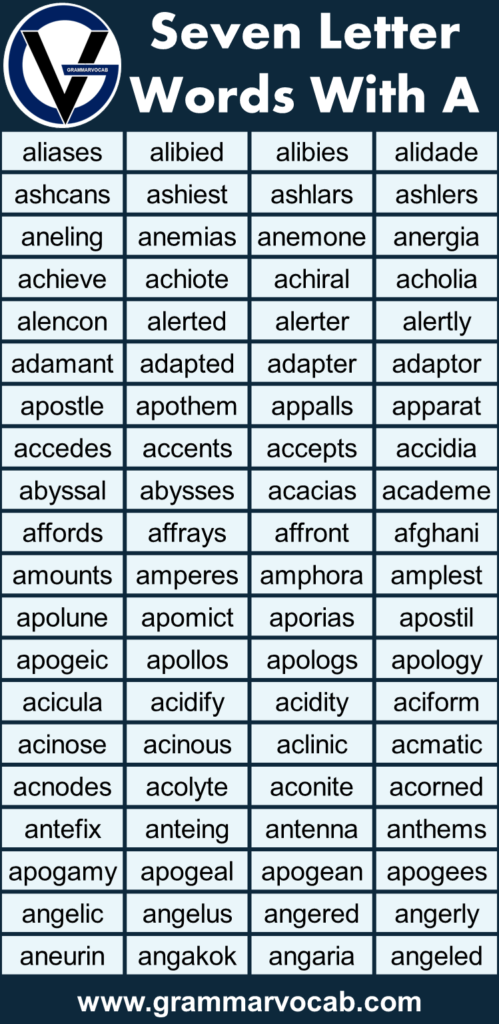 Seven Letter Words With A - GrammarVocab