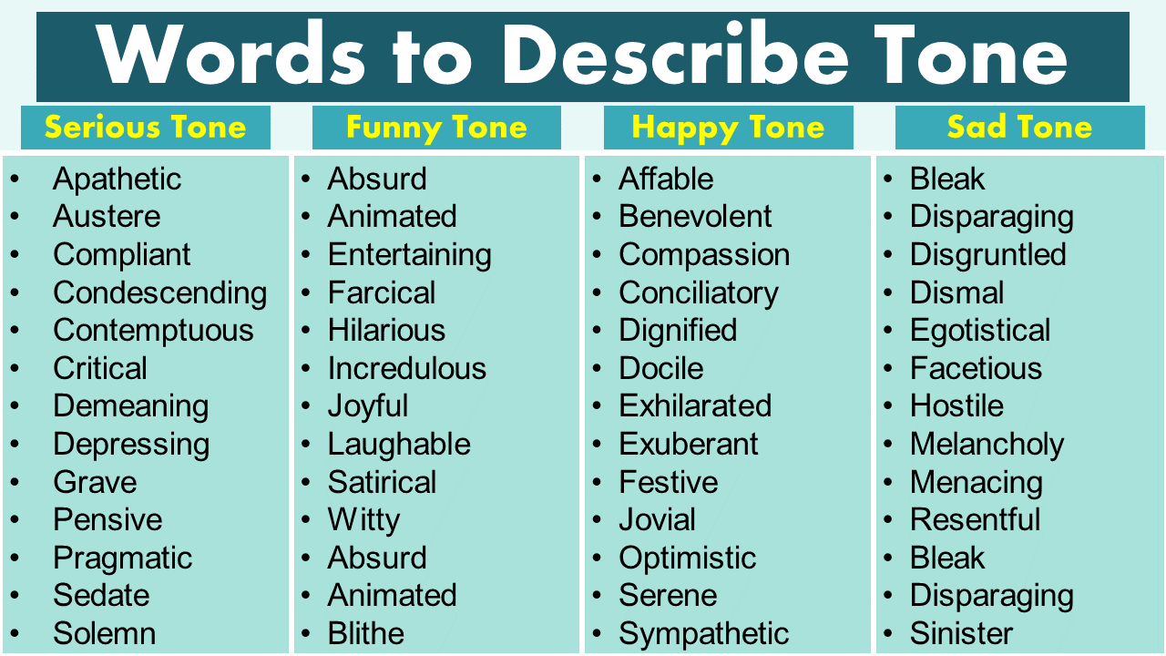 Tone Words: 160 Useful Words To Describe Tone (with Examples) Love ...